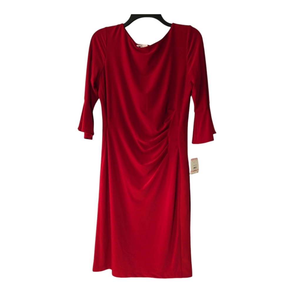 Anne Klein Women's Red Bell 3/4 Sleeve Classic Shift Line Dress Size 10 New